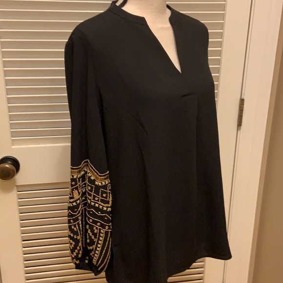 3. Chico’s Black Blouse with Gold Beading on Sleeves - Picture 3 of 11